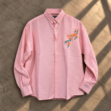 Pink Textured Floral Embroidery Shirt