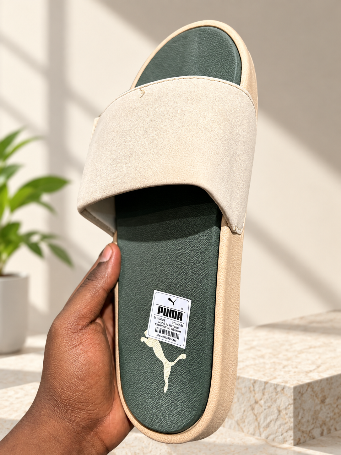 Puma Palermo Cream & Olive Green Slides for Men