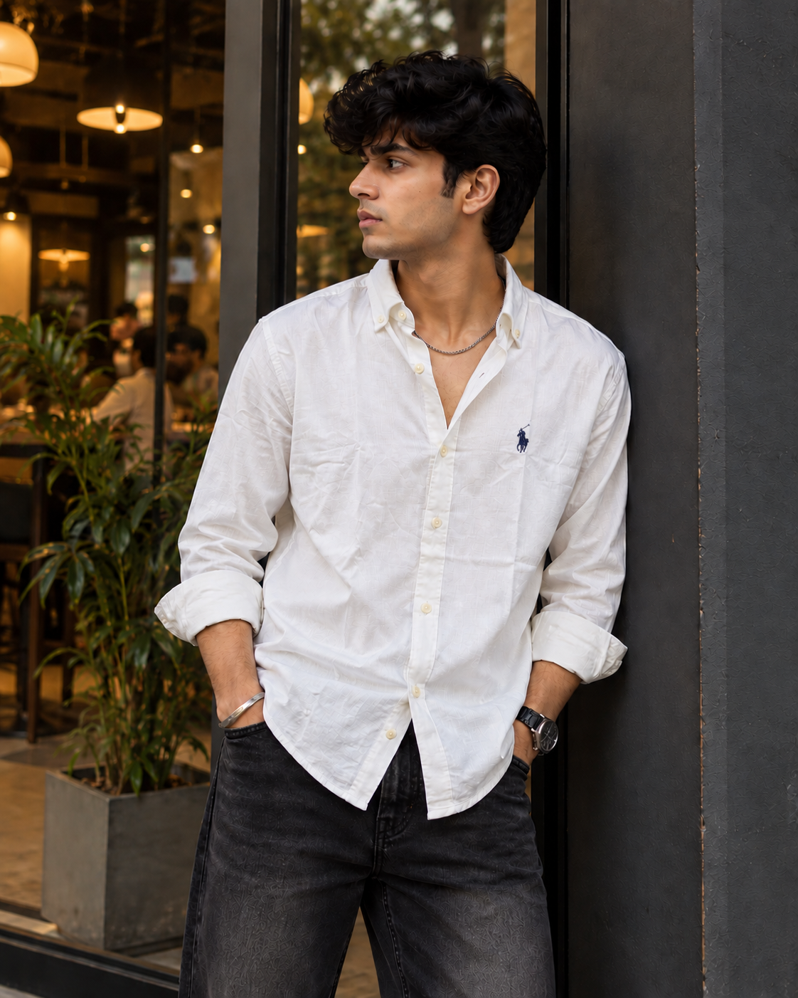 Men’s Premium White Textured Full-Sleeve Casual Shirt