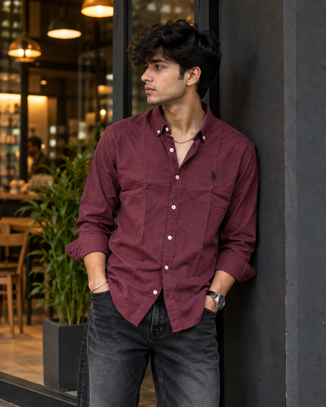 Men’s Premium Burgundy Full-Sleeve Casual Shirt