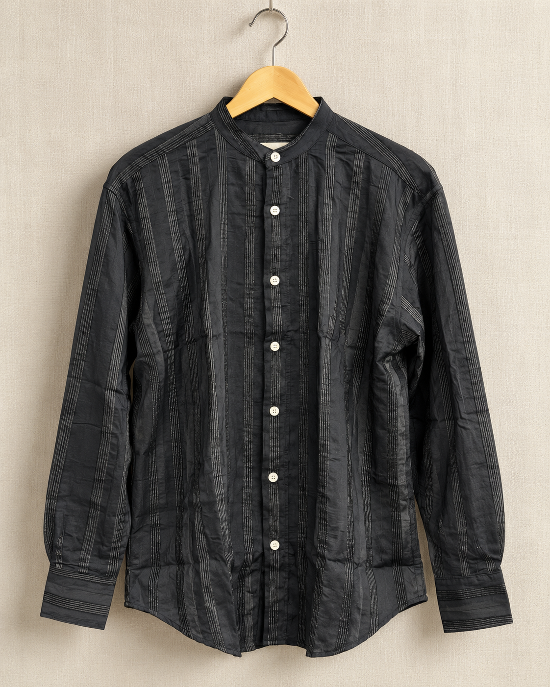 Men’s Premium Black Textured Stripe Shirt – Regular Fit