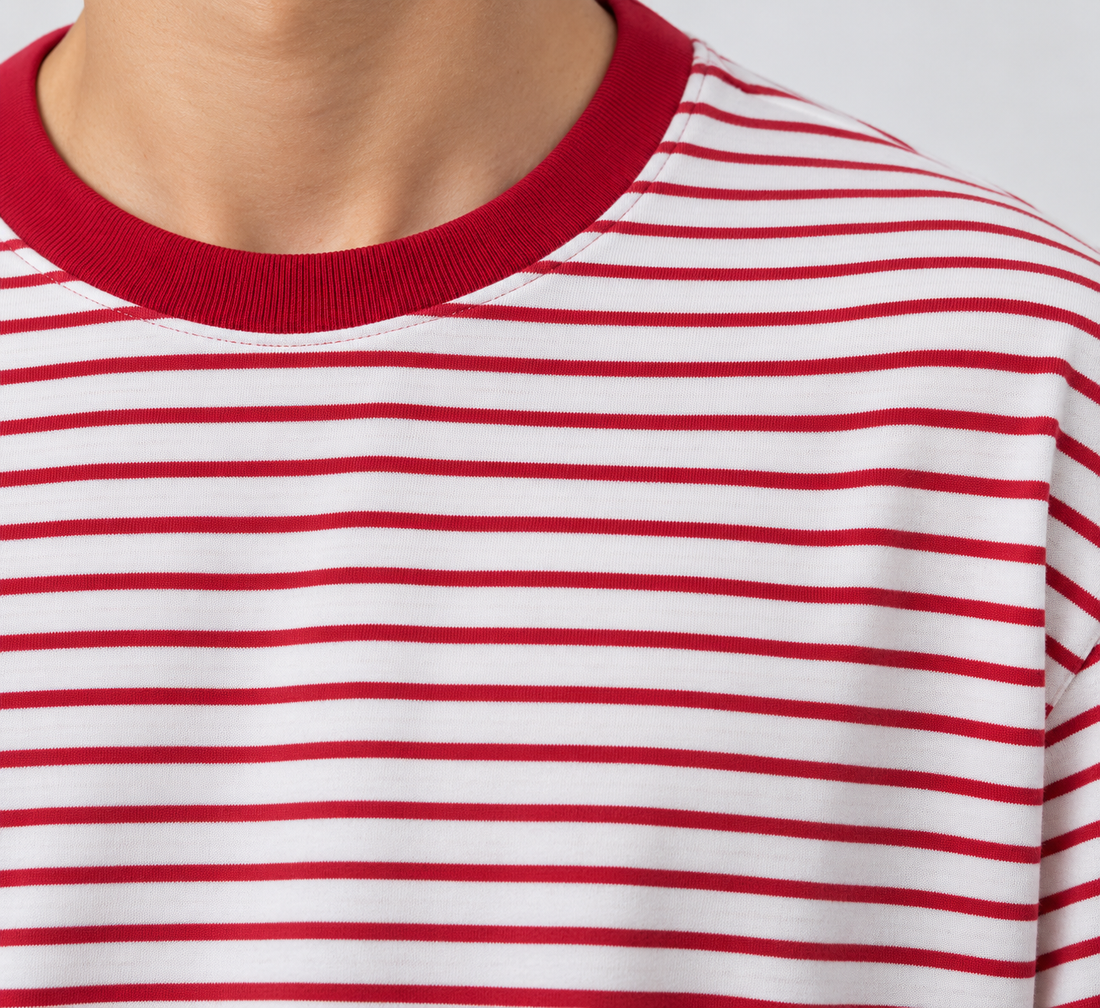 Men’s Red & White Striped Relaxed-Fit Crew Neck Top