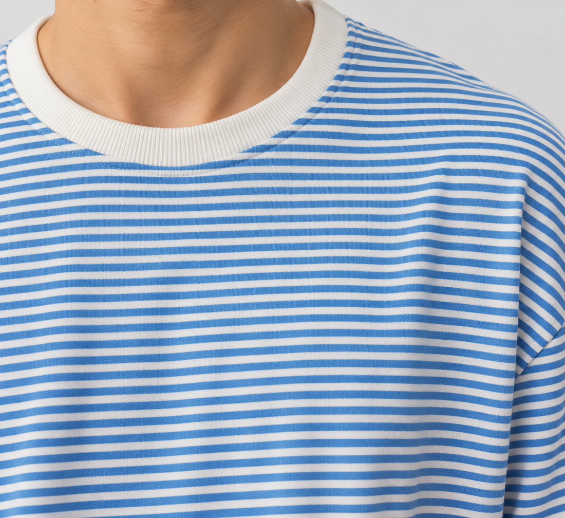 Men’s Oversized Blue & White Striped Crew Neck Sweatshirt