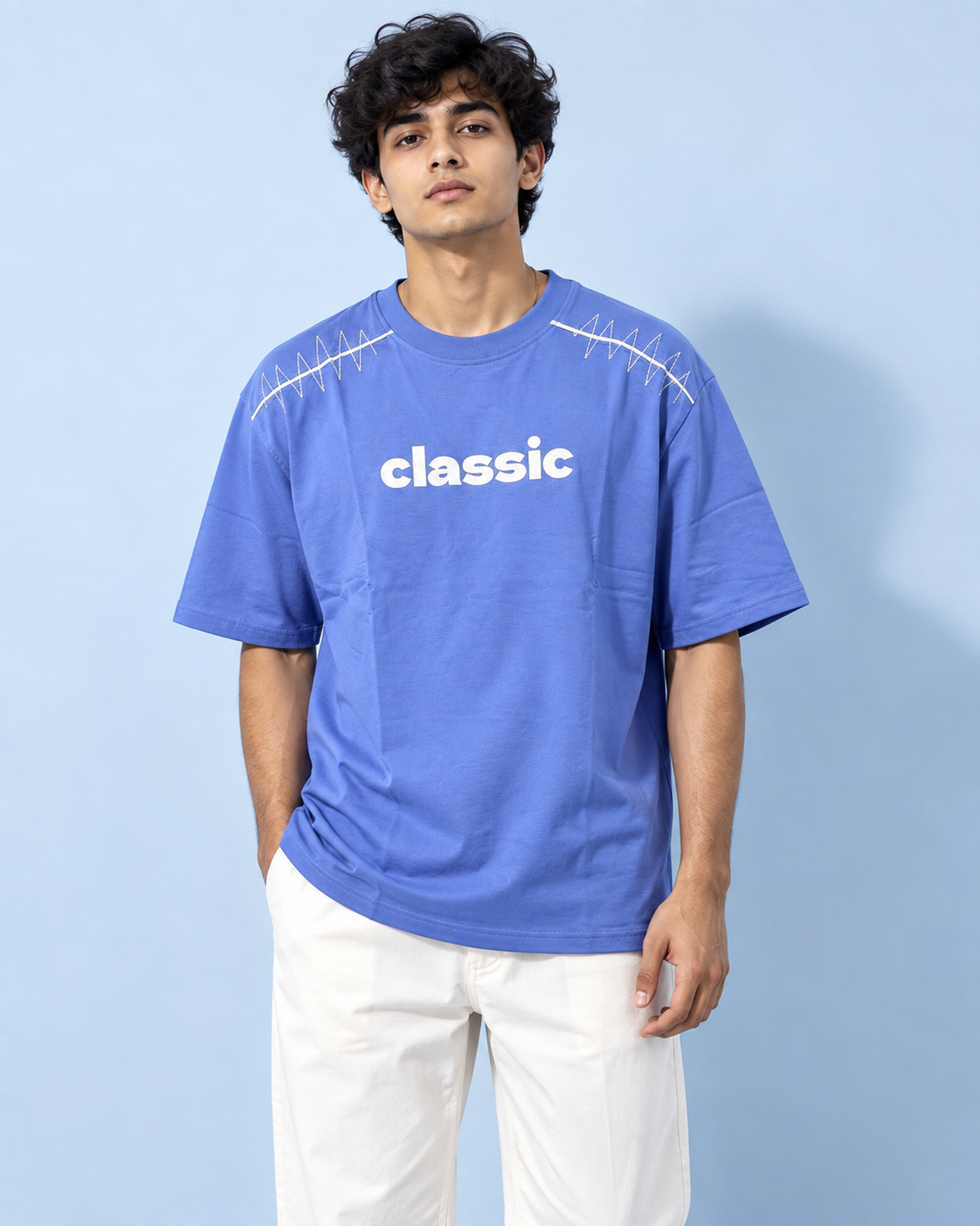 Classic Printed Oversized Men’s T-Shirt – Blue