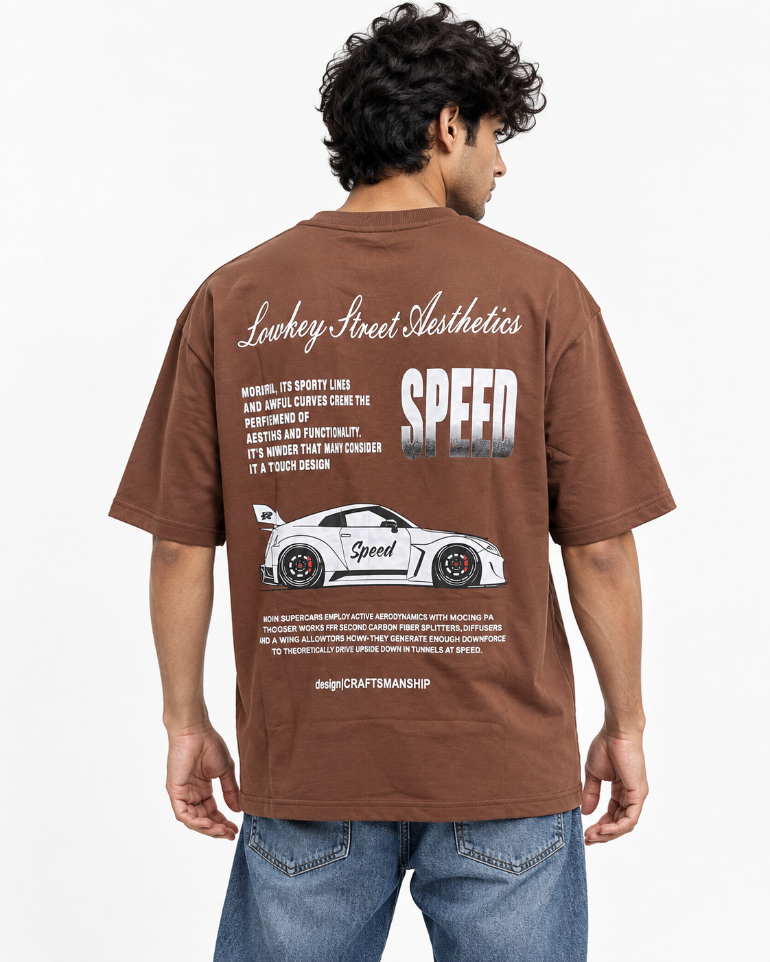 Brown Oversized Speed Graphic T-Shirt