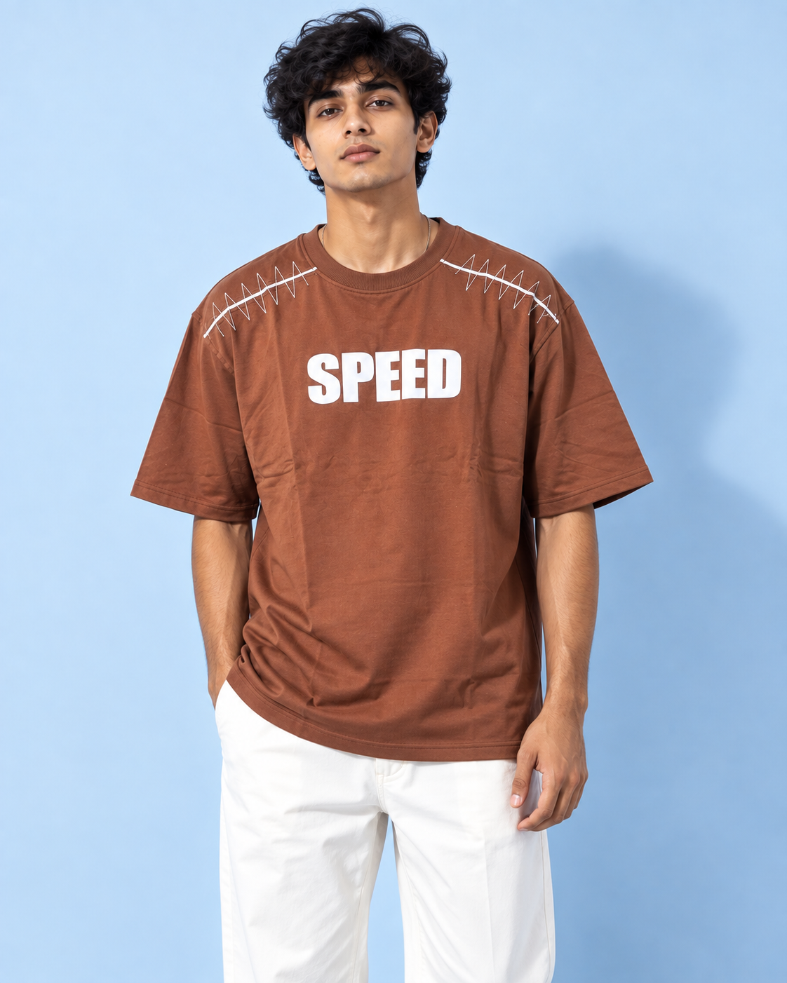 Brown Oversized Speed Graphic T-Shirt