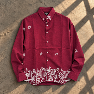 Maroon Textured Floral Embroidery Shirt