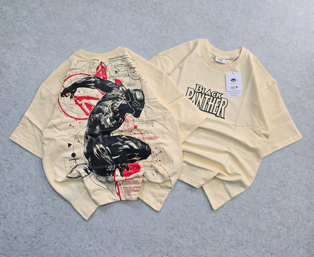 Cream Black Panther Graphic Oversized T-Shirt