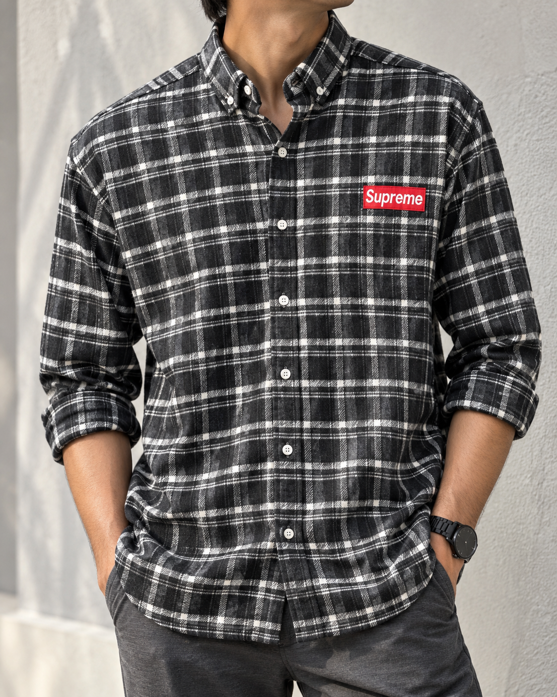 Premium Black Checked Flannel Shirt
