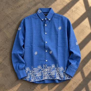 Royal Blue Textured Embroidery Shirt