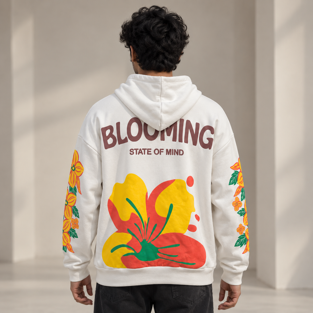 White Blooming Graphic Hoodie