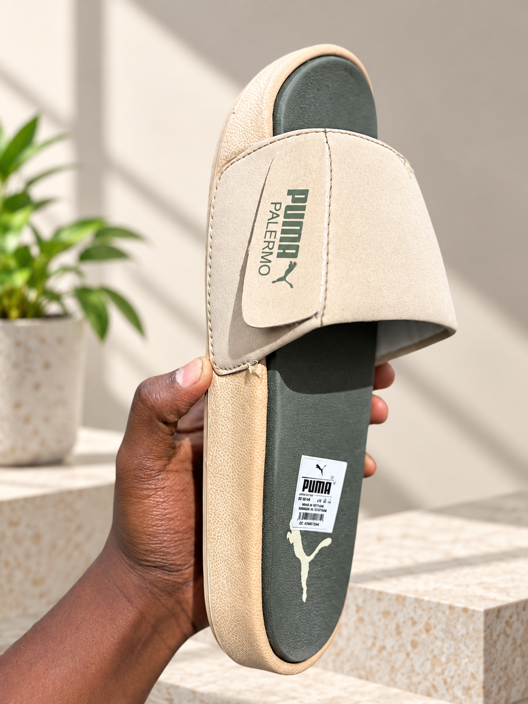 Puma Palermo Cream & Olive Green Slides for Men