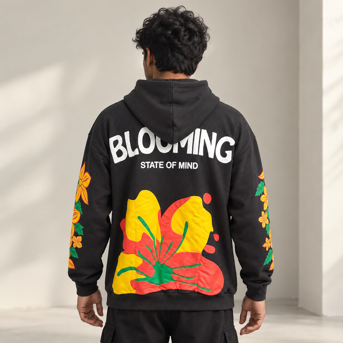 Men’s Black Floral Graphic Hoodie