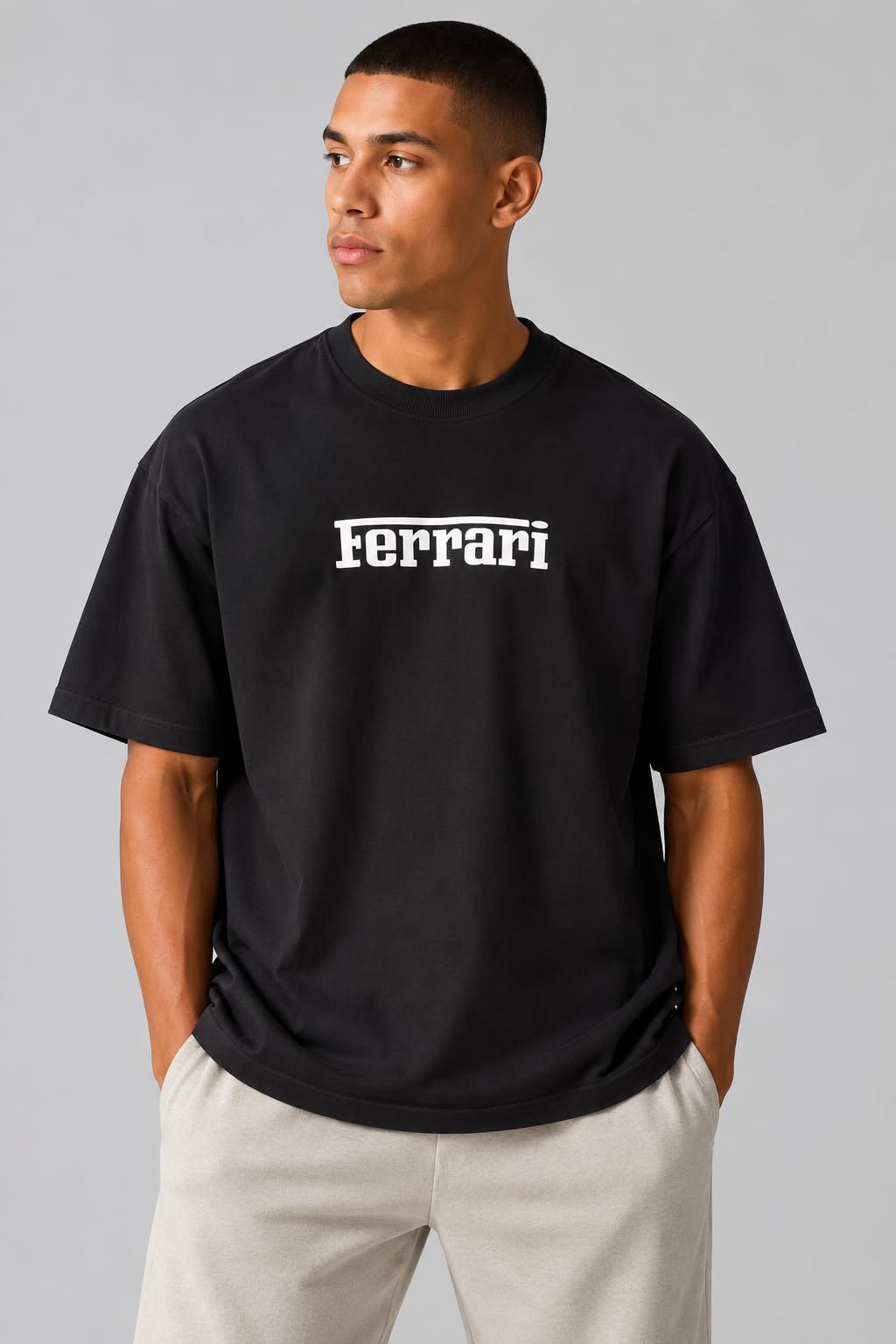 Men’s Black Racing Graphic Oversized T-Shirt – Red & White Motorsport Print