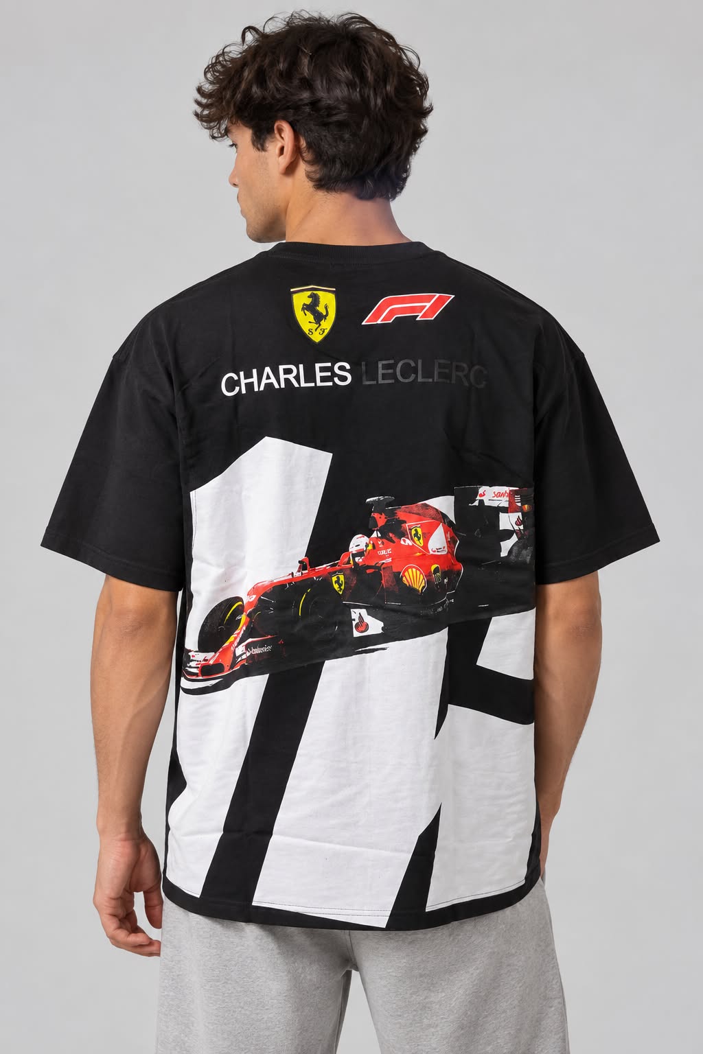 Men’s Black Racing Graphic Oversized T-Shirt – Red & White Motorsport Print